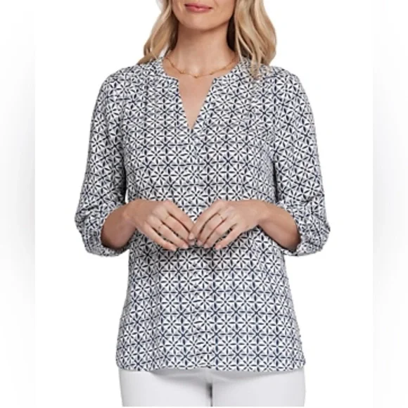 NOT YOUR DAUGHTER’S JEANS NYDJ Button Up Blouse Pleated Back Covered Buttons XS - Picture 1 of 9